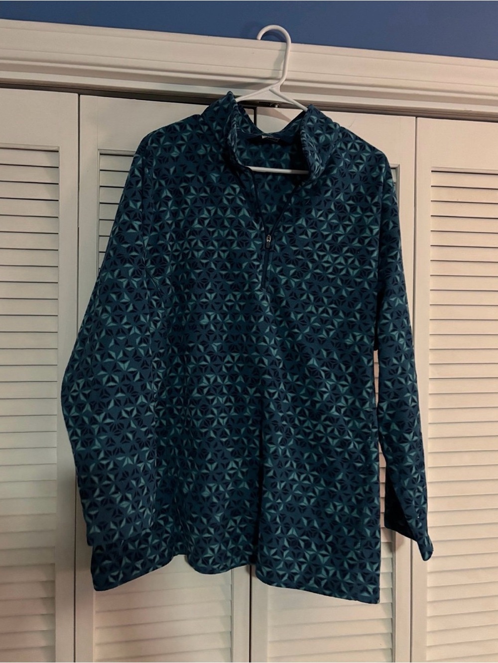 Lands' End Teal Geometric Fleece Pullover